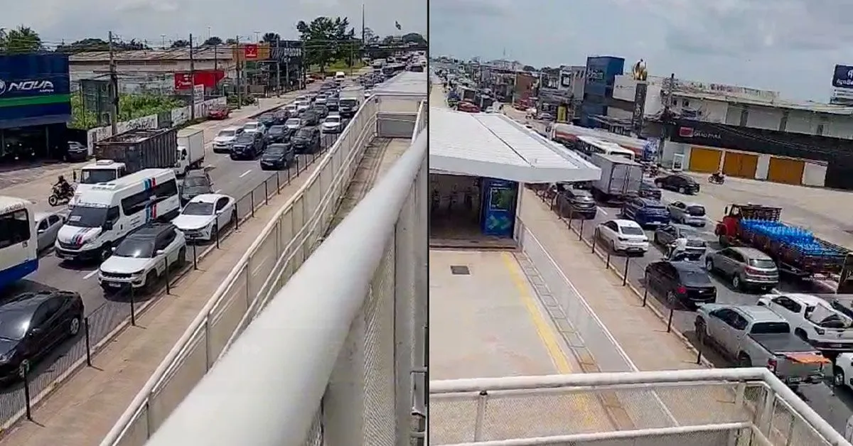 Vídeos que circulam nas redes sociais mostram longo engarrafamento na saída de Belém, na manhã desta terça-feira (30).