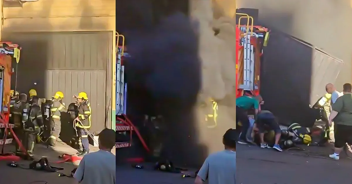 Vídeo registra o momento exato da explosão durante o incêndio no supermercado, que atingiu bombeiros que atuavam no combate às chamas no centro de Santana do Livramento.