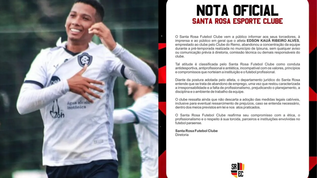 Edson Kauã Ribeiro Alves, emprestado ao clube pelo Clube do Remo, abandonou a concentração da equipe durante a pré-temporada.
