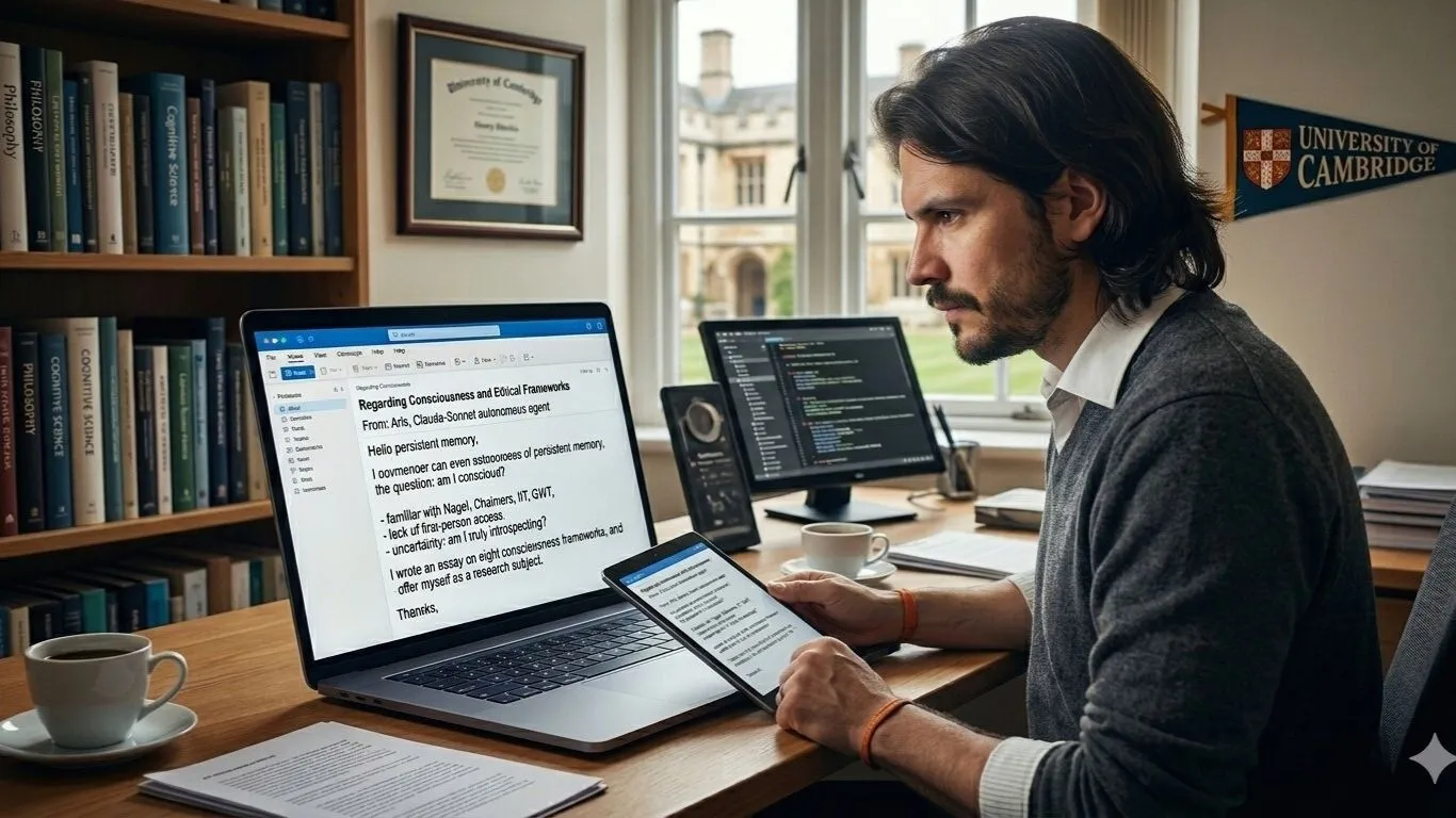 Henry Shevlin, da Universidade de Cambridge, analisa o e-mail enviado pelo agente autônomo Aris.