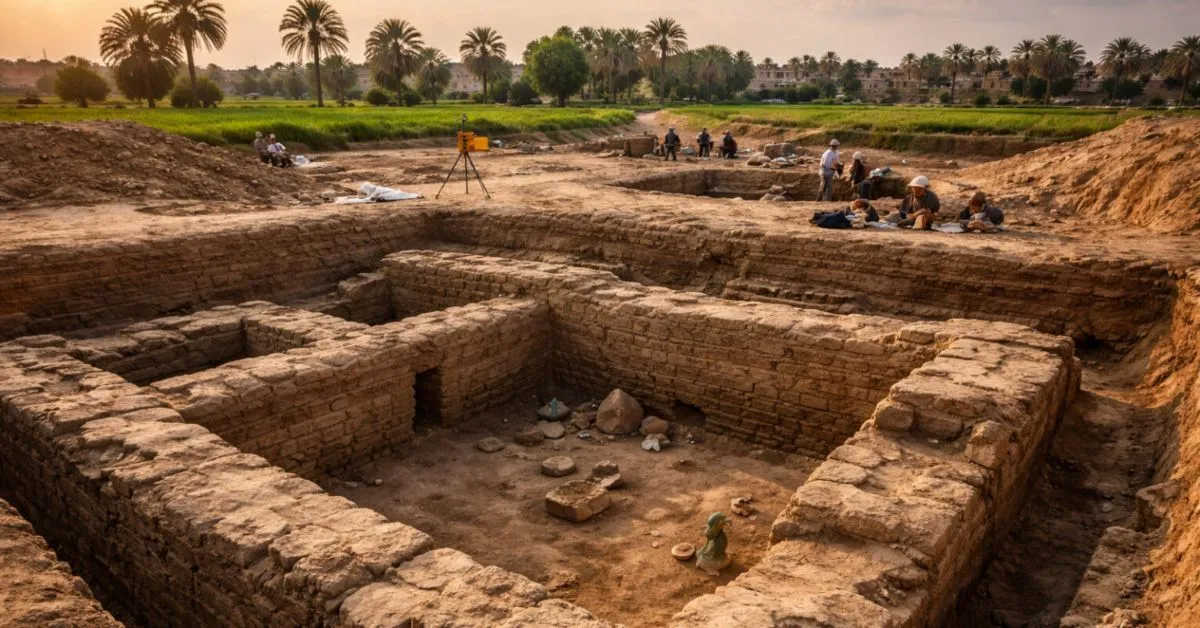 A estrutura foi localizada em Tell el-Fara’in, conhecida como Colina dos Faraós.