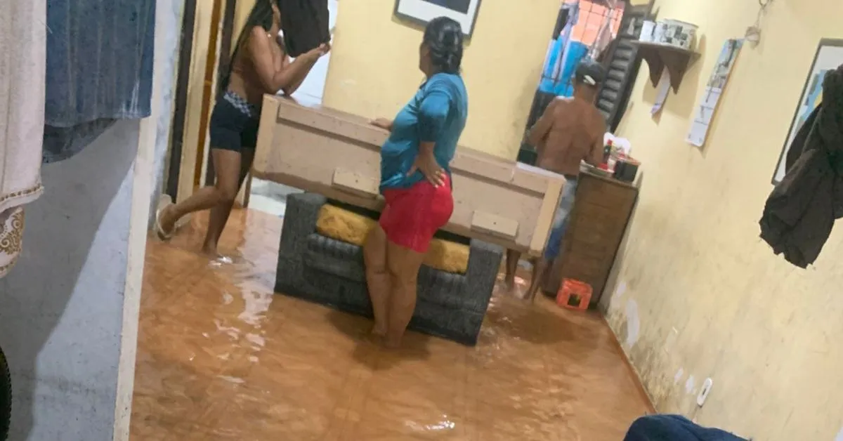 Casas foram invadidas pelas águas da chuva e moradores tiveram de levantas os móveis