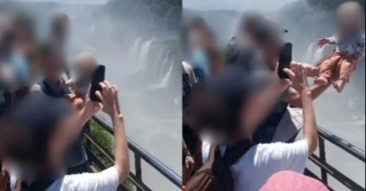 Momento em que o homem expõe o filho ao risco