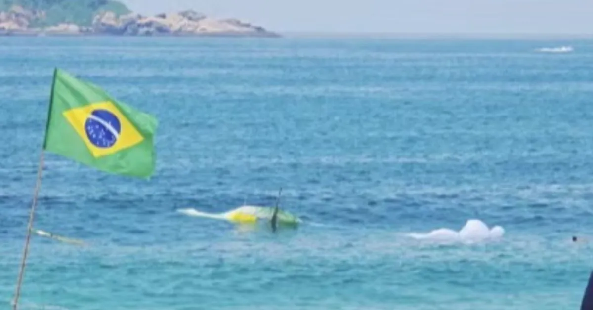 Asa-delta no mar de São Conrado após a queda