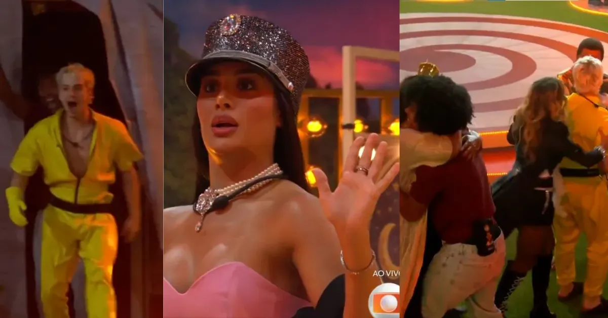 Breno Corã e Juliano Floss retornam ao BBB 26 durante festa da líder Samira e surpreendem os participantes do reality.