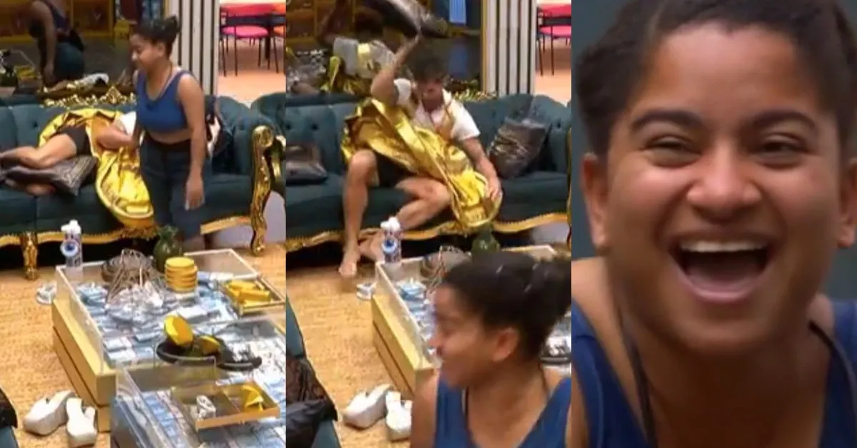 Momento em que Jonas reage indignado após atitude de Milena na sala do BBB 26.