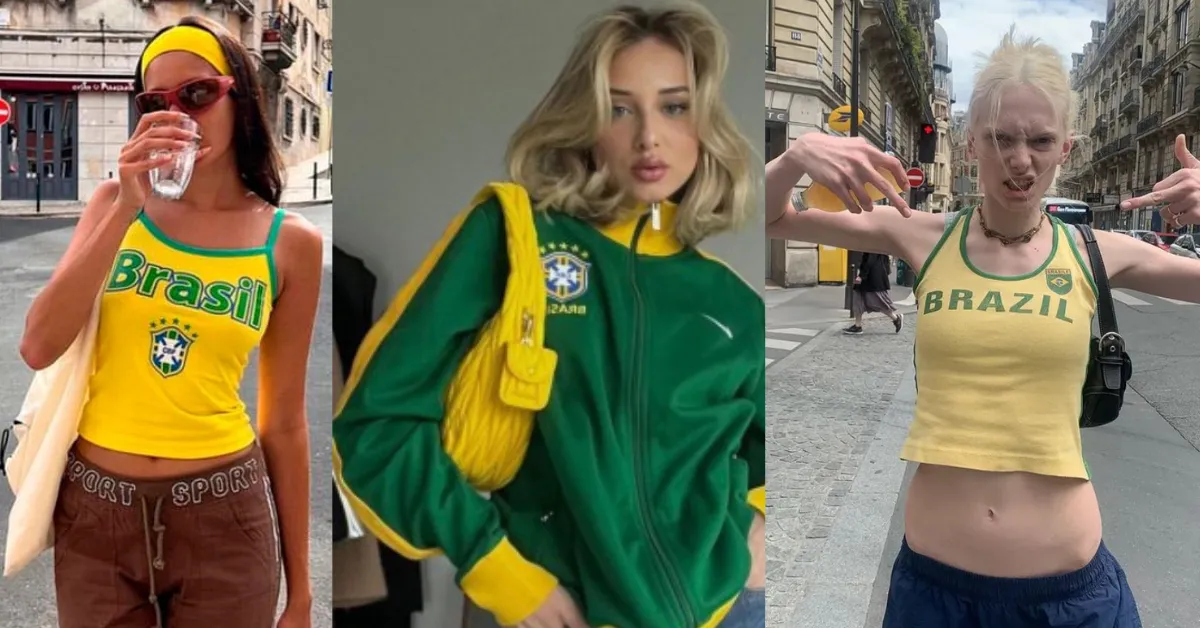 Looks em verde e amarelo ganham novas leituras no brazilcore, tendência que mistura referências brasileiras e estilo urbano.