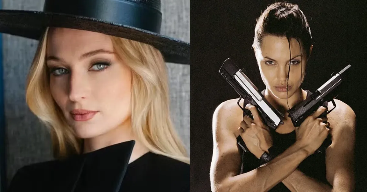 Sophie Turner como Lara Croft personagem que ficou famosa nos cinemas por Angelina Jolie.