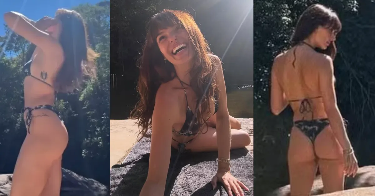Isis Valverde aproveita momento de lazer em Aiuruoca (MG) usando biquíni estampado e celebra a vida tranquila no interior.