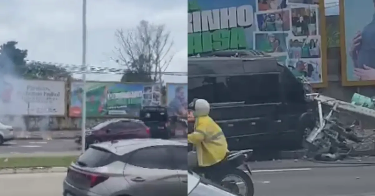 Com a batida, poste caiu arrastando a fiação.