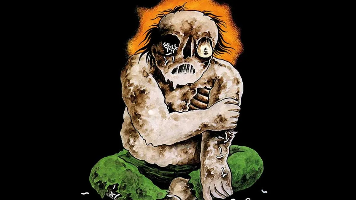 A  arte original de Living Corpse (1986) contrasta com a tecnologia de ponta utilizada na nova produção cinematográfica.