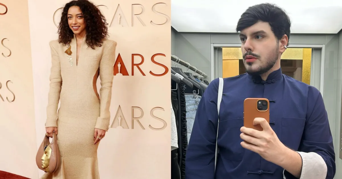 A peça foi produzida sob medida e apresenta estrutura de alfaiataria na parte superior, com saia em formato sereia e cauda.