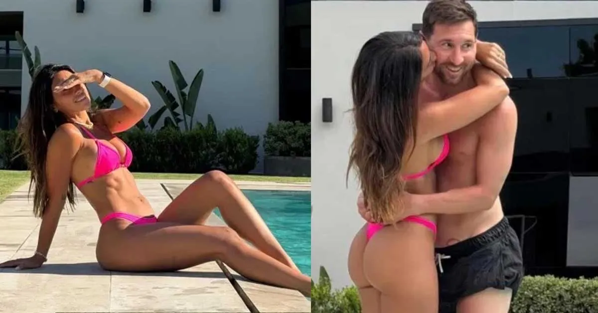 Antonela Roccuzzo e Lionel Messi curtem momento a dois na piscina em registro compartilhado nas redes sociais.