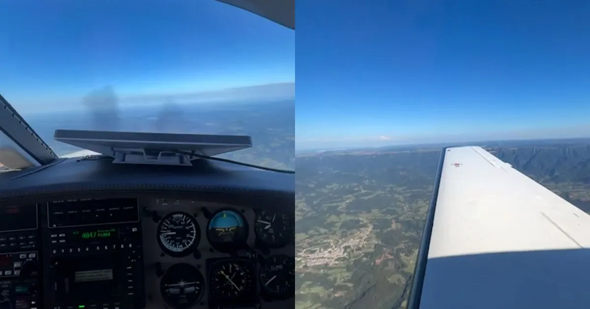 Na publicação de Renan Saes, é possível ver imagens da vista aérea do avião.