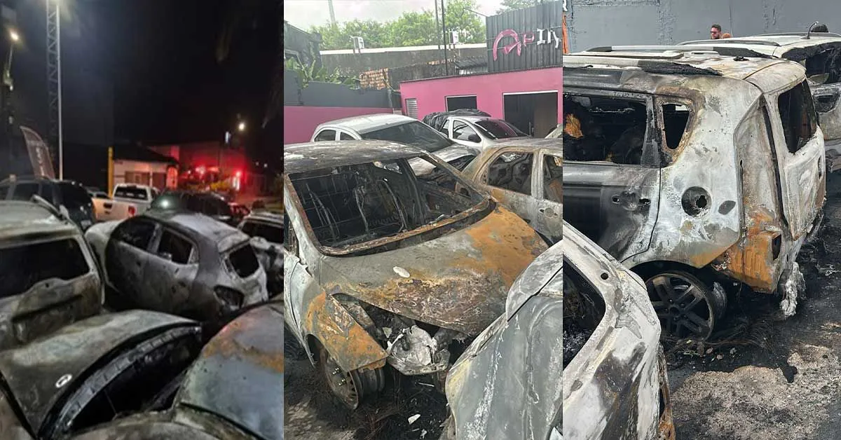 Mais de 10 veículos foram atingidos e ficaram completamente destruídos.