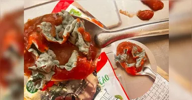 Corpo estranho em molho de tomate.