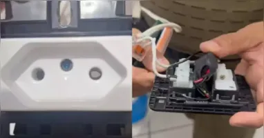 Uma luz piscando na tomada chamou a atenção da funcionária; o caso foi registrado pela PM e os equipamentos foram apreendidos para investigação