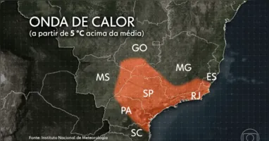 Mapa exibido pelo Jornal Nacional mostra o Pará posicionado no lugar do Paraná, durante reportagem sobre a onda de calor no país.