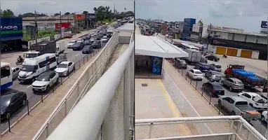 Vídeos que circulam nas redes sociais mostram longo engarrafamento na saída de Belém, na manhã desta terça-feira (30).