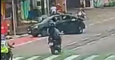 Motociclista é arremessado devido a colisão