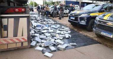 Os tabletes de entorpecentes retirado do caminhão