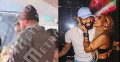 O atacante passava festas de final de ano com a namorada, Rafaella Santos, quando foi visto.