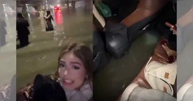 Melody registrou a situação nos stories do Instagram, mostrando o veículo da família quase submerso.