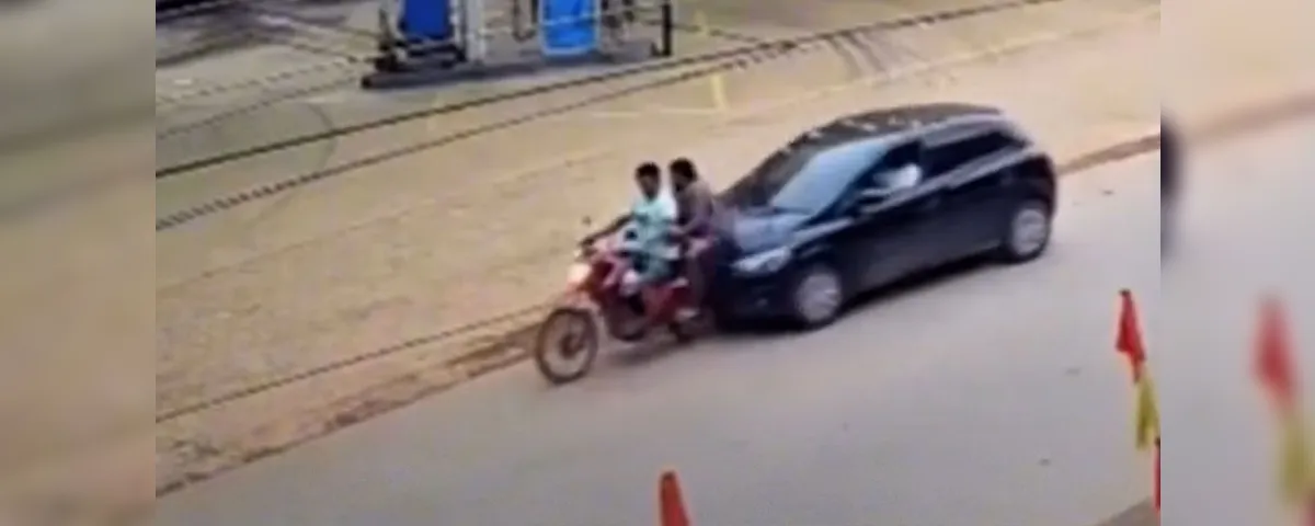 Imagens de câmera de segurança mostram família indígena sendo arremessada após colisão em Tucumã.