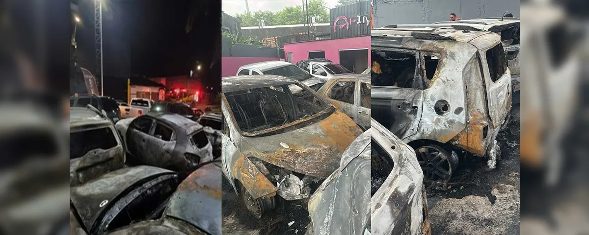 Mais de 10 veículos foram atingidos e ficaram completamente destruídos.