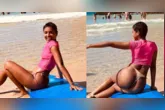 Gabz aproveita dia de folga em praia do Rio de Janeiro e compartilha cliques de biquíni nas redes sociais.