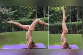 Leticia Spiller pratica postura de ioga ao ar livre e impressiona seguidores com elasticidade e preparo físico.