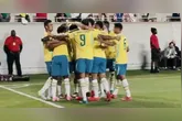 Jogadores comemoram vitória contra os croatas
