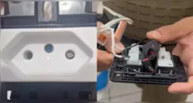 Uma luz piscando na tomada chamou a atenção da funcionária; o caso foi registrado pela PM e os equipamentos foram apreendidos para investigação