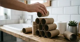 Tubos de papel viram organizador de cabos eficiente