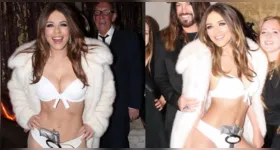 Elizabeth Hurley aposta em look ousado para festa de Ano Novo inspirada no universo James Bond