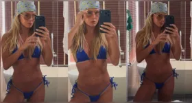 Deborah Secco posa de biquíni azul em vídeo publicado na Quarta-feira de Cinzas e recebe elogios dos seguidores.