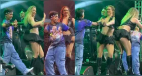 Fã mirim sobe ao palco durante show de Joelma, dança sucesso da era Calypso e conquista o público com gingado e carisma.