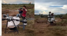 Piloto paraense "entra" no drone e se desloca de um local para o outro no equipamento