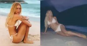 Marina Ruy Barbosa aparece loiríssima em registros na praia