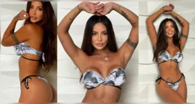 Aos 42 anos, Carol Nakamura posa de biquíni em ensaio sensual e recebe elogios pela boa forma.