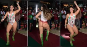 Paolla Oliveira é aclamada pelo público ao chegar à quadra da Grande Rio, em Duque de Caxias, durante ensaio da escola.