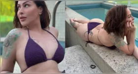 Nas fotos, a artista surge em diferentes posições, em registros feitos em pé e também deitada.