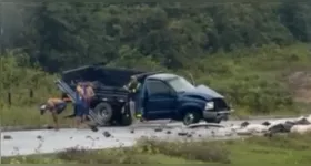 Imagens compartilhadas nas redes sociais mostram uma caminhonete com danos na parte dianteira após a colisão.