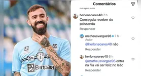 Matheus Vargas responde comentárioem sua rede social.