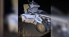 Destroços da ambulância de Bannach após colisão frontal contra traseira de caminhão na rodovia PA-279.