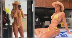 Para completar o visual, a atriz usou chapéu de palha e óculos escuros.