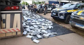 Os tabletes de entorpecentes retirado do caminhão