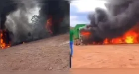 Caminhões ficaram completamente destruídos após incêndio criminoso em Irituia; polícia investiga ação de grupo criminoso na região.