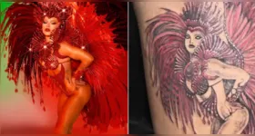 Clayton Ricardo mostra tatuagem gigante de Virginia Fonseca vestida como rainha de bateria da Grande Rio.