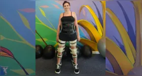 Lais Souza aparece em pé com auxílio de equipamentos durante sessão de fisioterapia e emociona seguidores nas redes sociais.